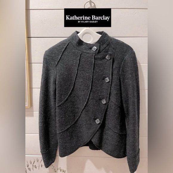 🧶KATERINE BARCLAY gray wool  blazer size M - Picture 1 of 12